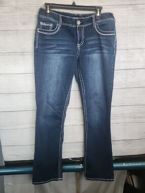 Maurices Dark Blue Bootcut Jeans with White Stitching